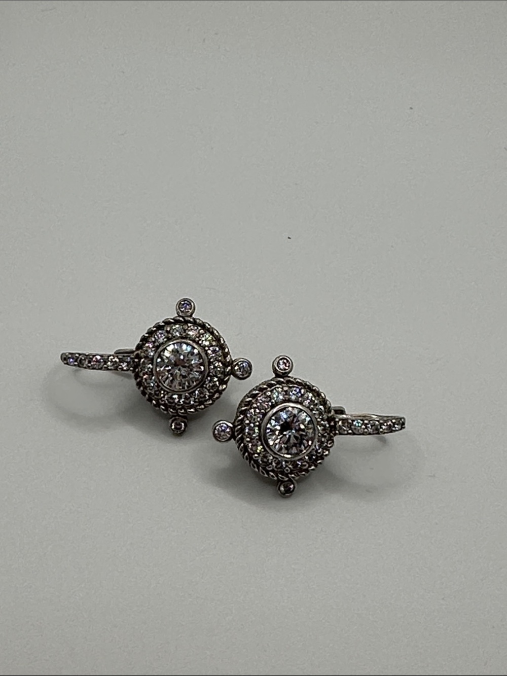 Judith Ripka Silver Crystal Halo Drop Earrings
